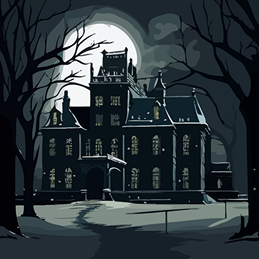 vector image with white backgroun of malfoy manor, forboding, dark, moody