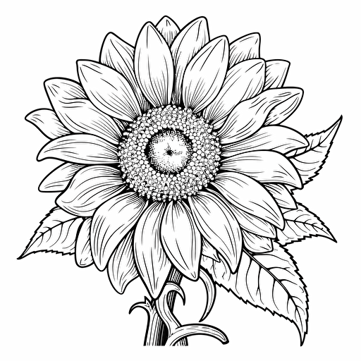 Sunflower ignorant style No Shadow. Coloring page. Vector. Simple.