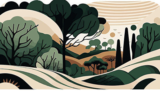forest green and beige landscape, Abstract Minimalist art, vector, contour
