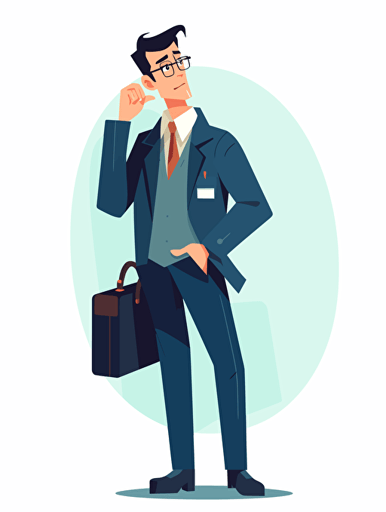 a flat vector illustration of professional business person lost and confused, white background, hd,