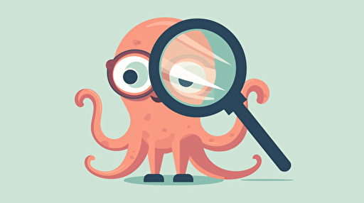 simplified flat art vector image of octopus with magnifying glass on white background