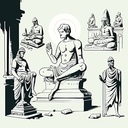 being a moderating influence the idea of restraint and patience asana shankara upanishad ved meditation isometric hand drawn sketches line drawing illustration vector