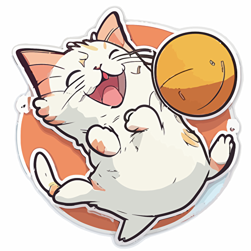 sticker, happy friendly cat playing with ball, liu yi artist style, vector, contour, white background