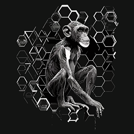 hexagon lineart, monkey, vector art, one color,