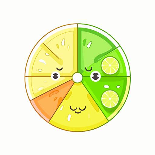 Kawaii lime slice wheel, flat, 2D, vector, 16 colors, white background, in anime chibi style