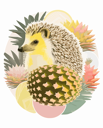 hedgehog ananas hybrid, minimalistic, retro aesthetics, vector image, sticker, pastel pantone colors, white background