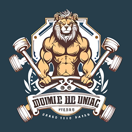 minimalistic vector logo of royal man lion lifting dumbbells