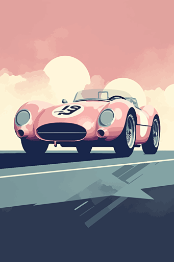 minimalistic vector poster art, 1950's race car event, pastel colours,