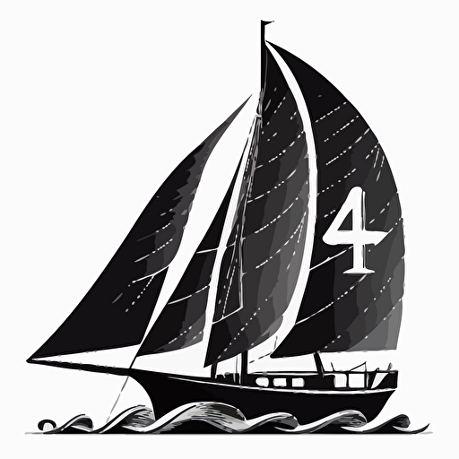 Create a stylized vector shape of a sailing boat that looks like the number four. Flat image, black in white background