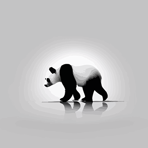 an abstract panda icon. Panda walking away. Behind angle. Black and white vector. Minimal. Simple. Clean. No detail. No texture. Abstract.