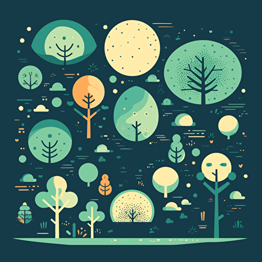 planets of different shapes, trees of different shapes, vector, a simple drawing, q 2