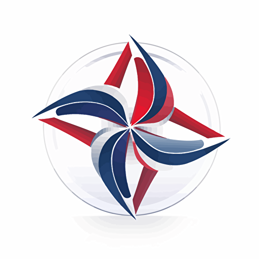 Design of professional logo featuring a nautique star a white background. Include curves as an additional design element. vector style. Stainless steel. Blue white and red