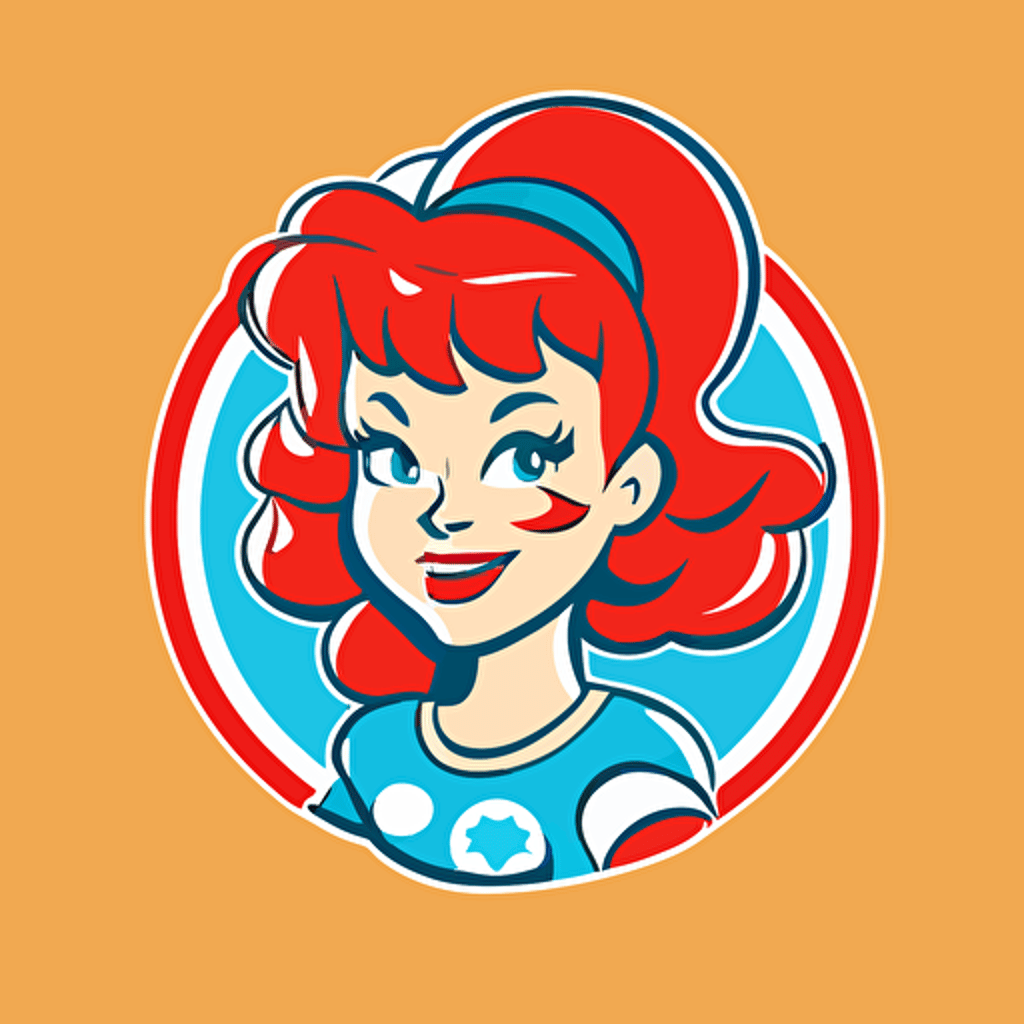 color vector logo similiar to Wendy's fast food cheeseburgers red headed girl mascot with blue eyes simple flat 2d