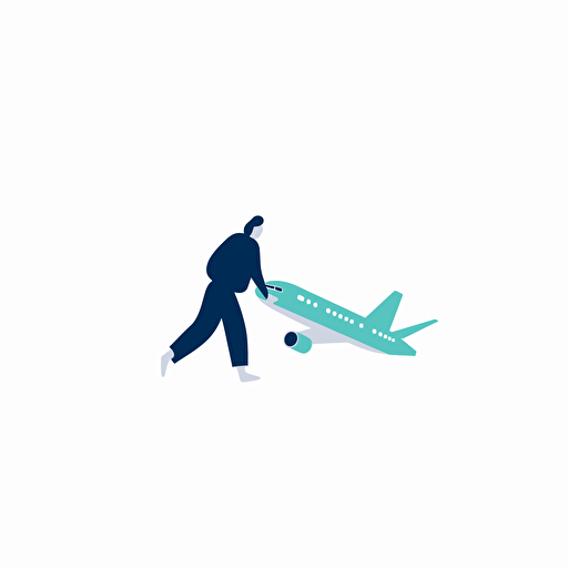 a minimalistic logo of legs with a baggage walking to catch the plane lifting off clothes inside fell out, behind her you can see a commercial airplane , flat logo, vectorial,