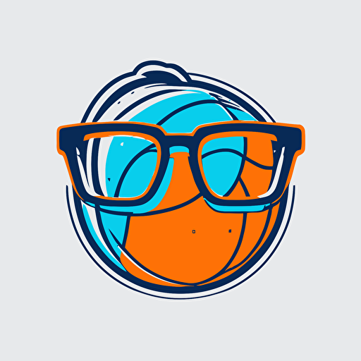 vector logo style basketball with eyeglasses minimalist orange blue
