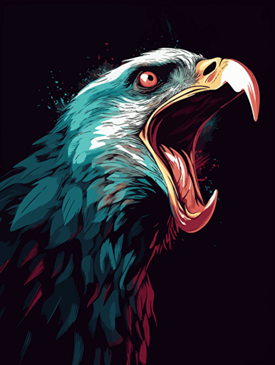 vector art of a screaming Eagle, red, white and turquoise lighting, 300 dpi,