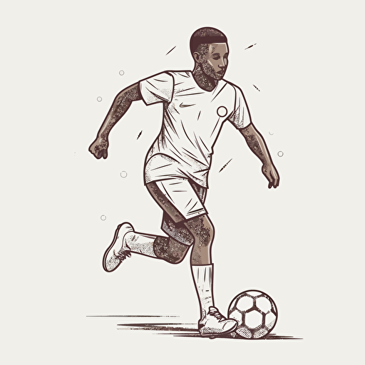 vector illustration line drawing of a young African man Soccer player, playing soccer.