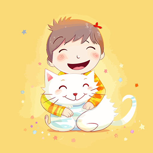 multicolor, child illustration, big, vector, background white, cat, littlr cat, light yellow, smile, happy, joy, child 6144x6144