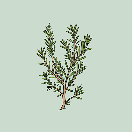 A minimalist vector illustration of rosemary, featuring a few sprigs with delicate needle-like leaves, a sleek design with a flat color palette, and subtle shading for depth and dimension.