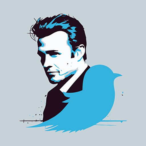 the twitter bird that looks like elon musk, minimalistic vector art, white background, twitter blue color scheme