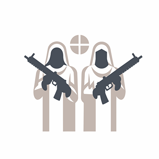 2d vector icon. holy hunters with assault rifles searching for glory. minimalistic. white background