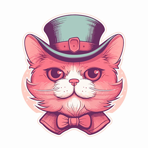 a pink vector art cat with a thin mustache and a bonnet