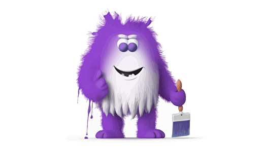 a cute purple yeti holding a paint brush dripping with paint, negative space, in the style of minimal retouching, aluminum, ultra hd, gorpcore, odilon redon, leica i, sparse and simple, light gradient background, simple vector