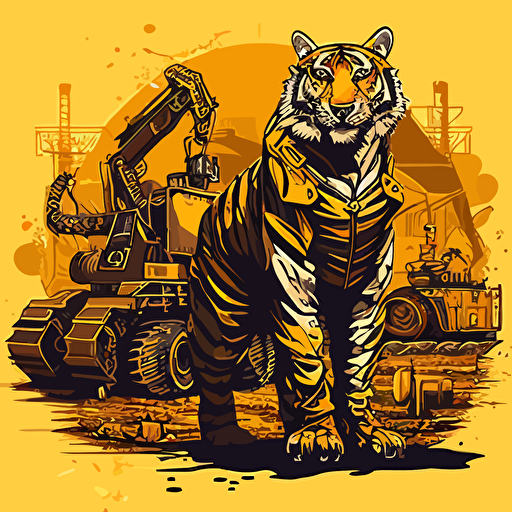 A bengal tiger with a mean look and man body working his job in the oilfield. Vector art