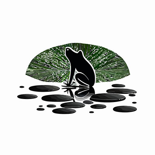 minimalist iconic logo of a frog sitting on a Lilly pad, black vector, on white background