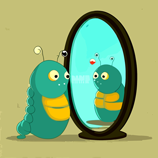 caterpillar looking into mirror in the mirror he see butterfly, vector minimalistic illustration