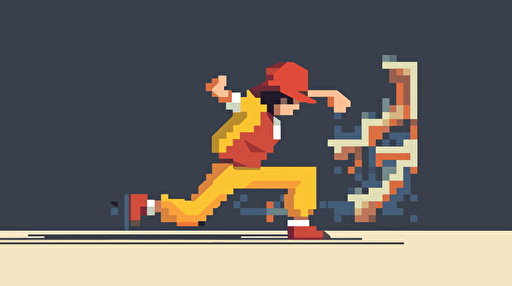 flat vector 8 bit atari pixel art style, 80s break dancer bboys in brooklyn