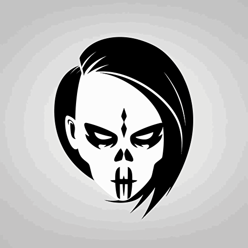 black and white minimalistic head of banshee, minimalistic icon, vector shape
