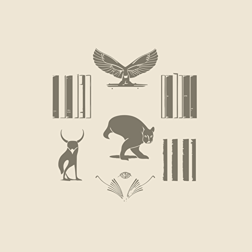logo design, minimal, no shadows, vector, books and animals