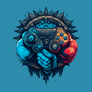cog with a fist holding a game controller tightly, logo, vector, artstation