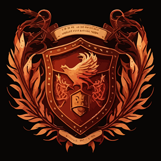 a college school Crest representing the element of fire, Harry Potter universe, vector art low detail.