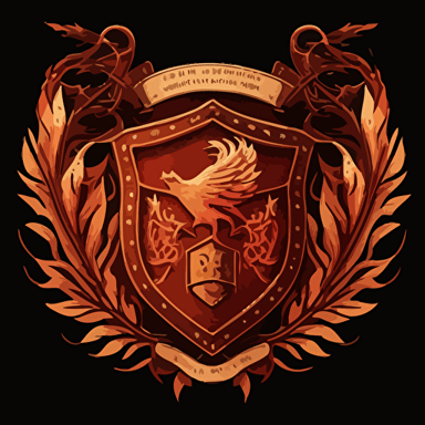 a college school Crest representing the element of fire, Harry Potter universe, vector art low detail.