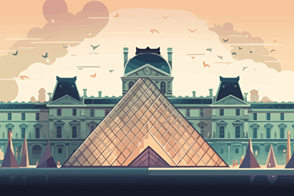 flat picture of Louvre museum, a storybook illustration by Petros Afshar, pexels contest winner, paris school, behance hd, sketchfab, storybook illustration, flat illustration, vector style, hyper detailed objects, perfect objects shape