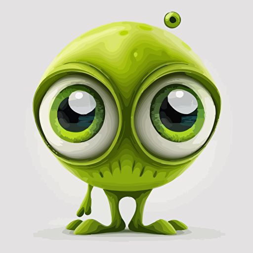 Lime Green colored alien, Almond shaped eyes, Vector, White Background, Large head big eyes . gray alien
