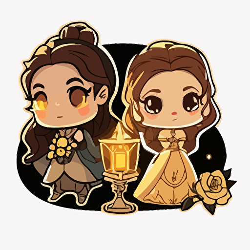 beauties, and the beast belle, Chibi style with Lumiere, transparent background, sticker style vector
