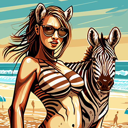 female zebra wearing bikini at the beach vector art