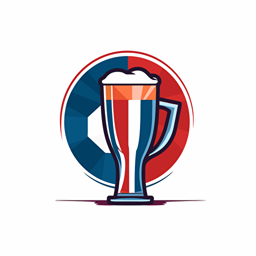 soccer logo club, soccer ball and glass of beer in background, red and blue stripes, Lindon Leader, white background, vector, vector art, minimalist