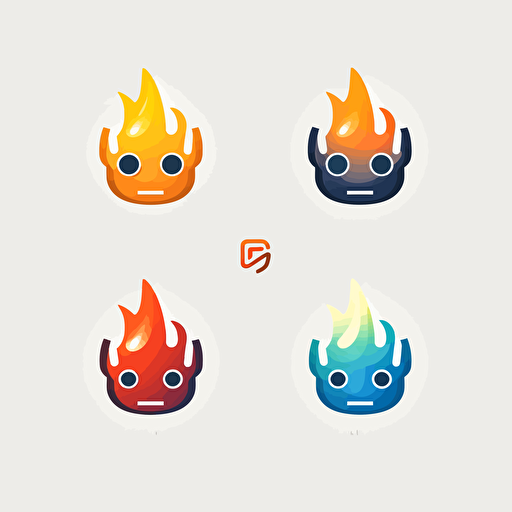minimalistic futuristic vector startup-company logo, simple shapes, friendly AI bot wrapped in fire, blocky, modern, artistic, 3 colors
