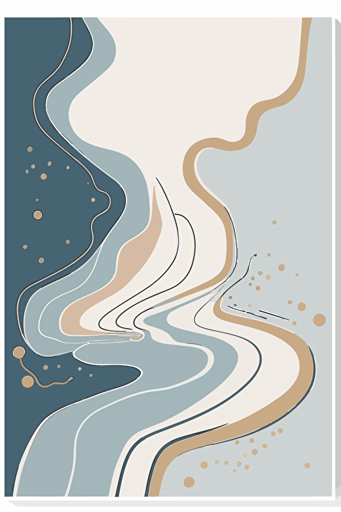 Dusty blue and beige abstract water art, Minimalist, vector, contour