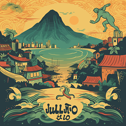 rio de janeiro jiu-jitsu flyer vector art, favela in background