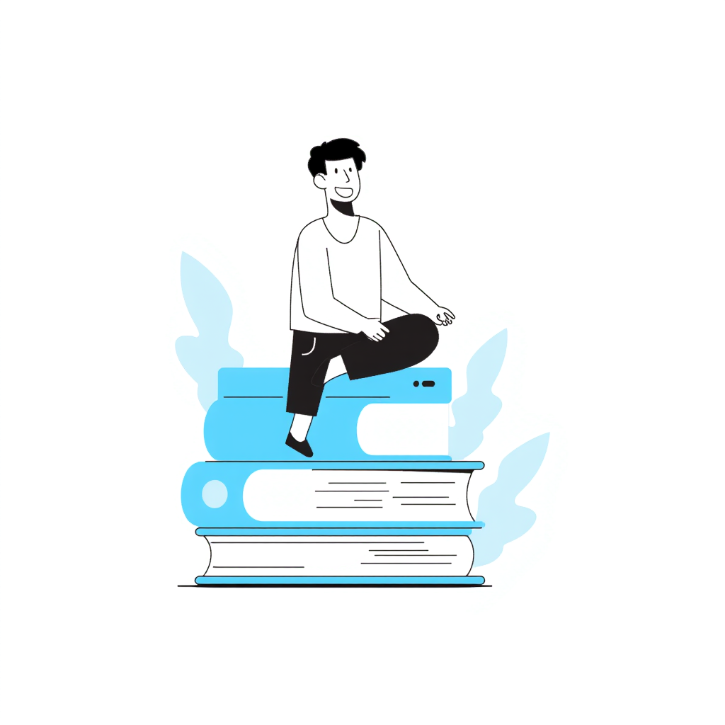 a person sitting on books