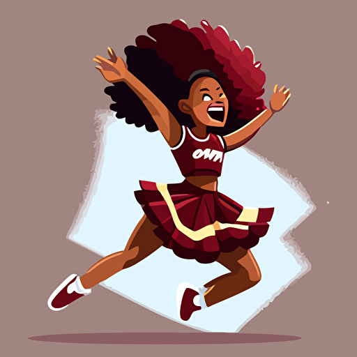 vector 2d animation of teenage brown skinned cheerleader wearing maroon jumping