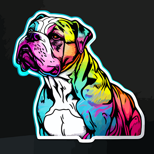 A American Bulldog sticker, triumphant, neon, anime, contour, vector, white background, detailed 16:9