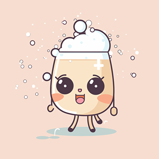 Kawaii floating champaign bubbles, flat, 2D, vector, 16 colors, white background, in anime chibi style