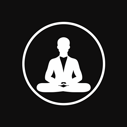 [simple, sharp, modern] iconic logo of [man in seated meditation pose], white [vector], on [black] background