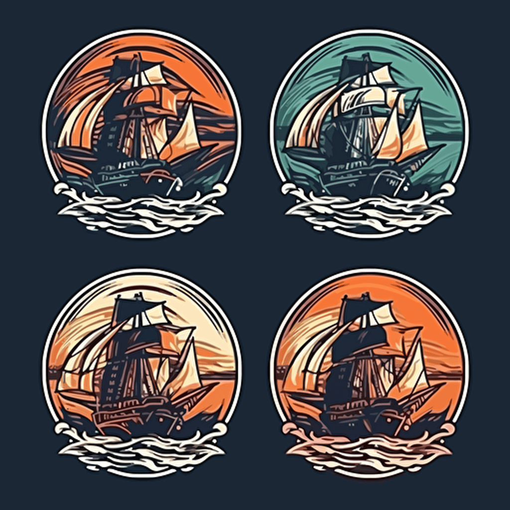 Set sail, unstoppable logo design number 4 designed as a sailing ship, vector 2d